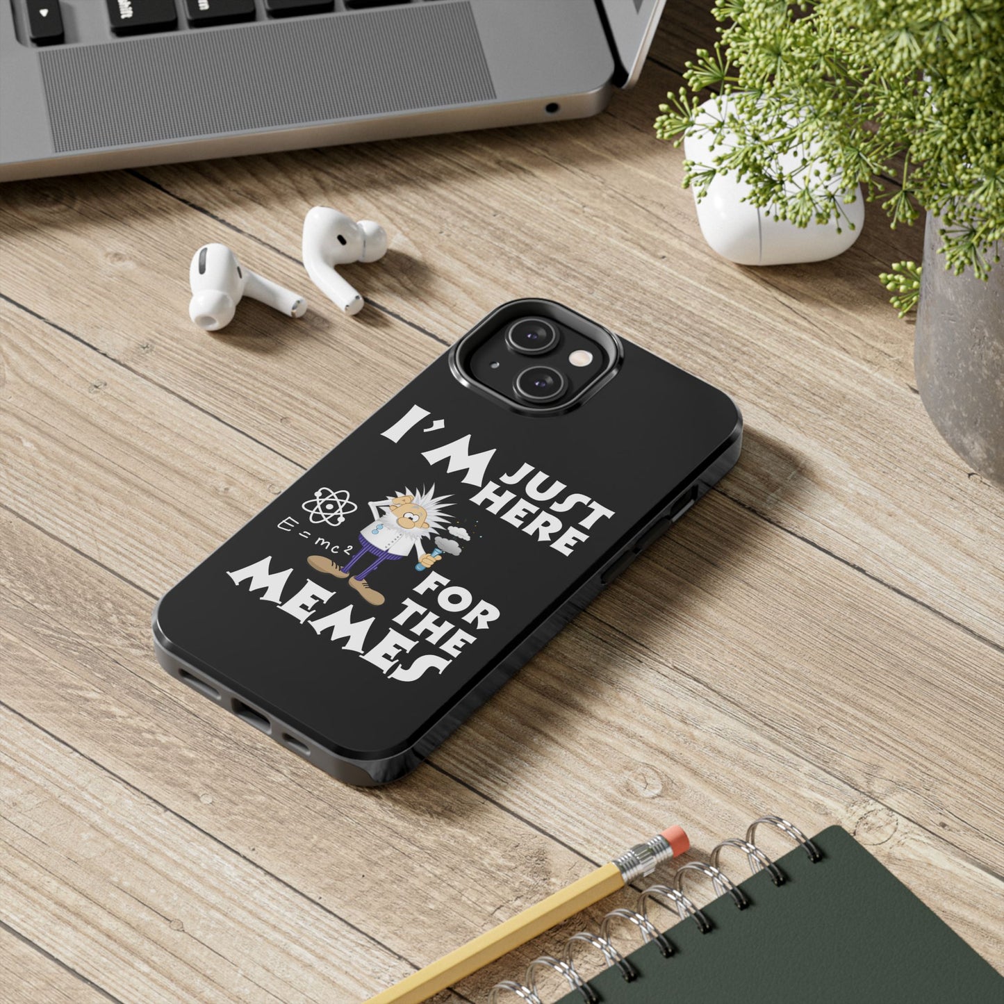 I'm Just Here for the Memes Printed Phone Case in Black - Impact-Resistant & Wireless Charging Support