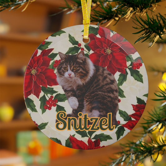 Personalised Tabby Cat Glass Christmas Ornament