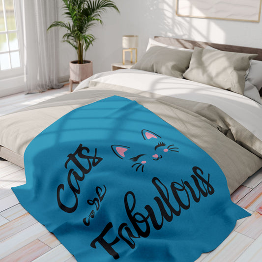 Turquoise Blue Arctic Fleece Blanket - Cats are Fabulous print