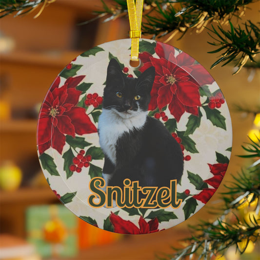 Personalised Black & White Cat Glass Christmas Ornament