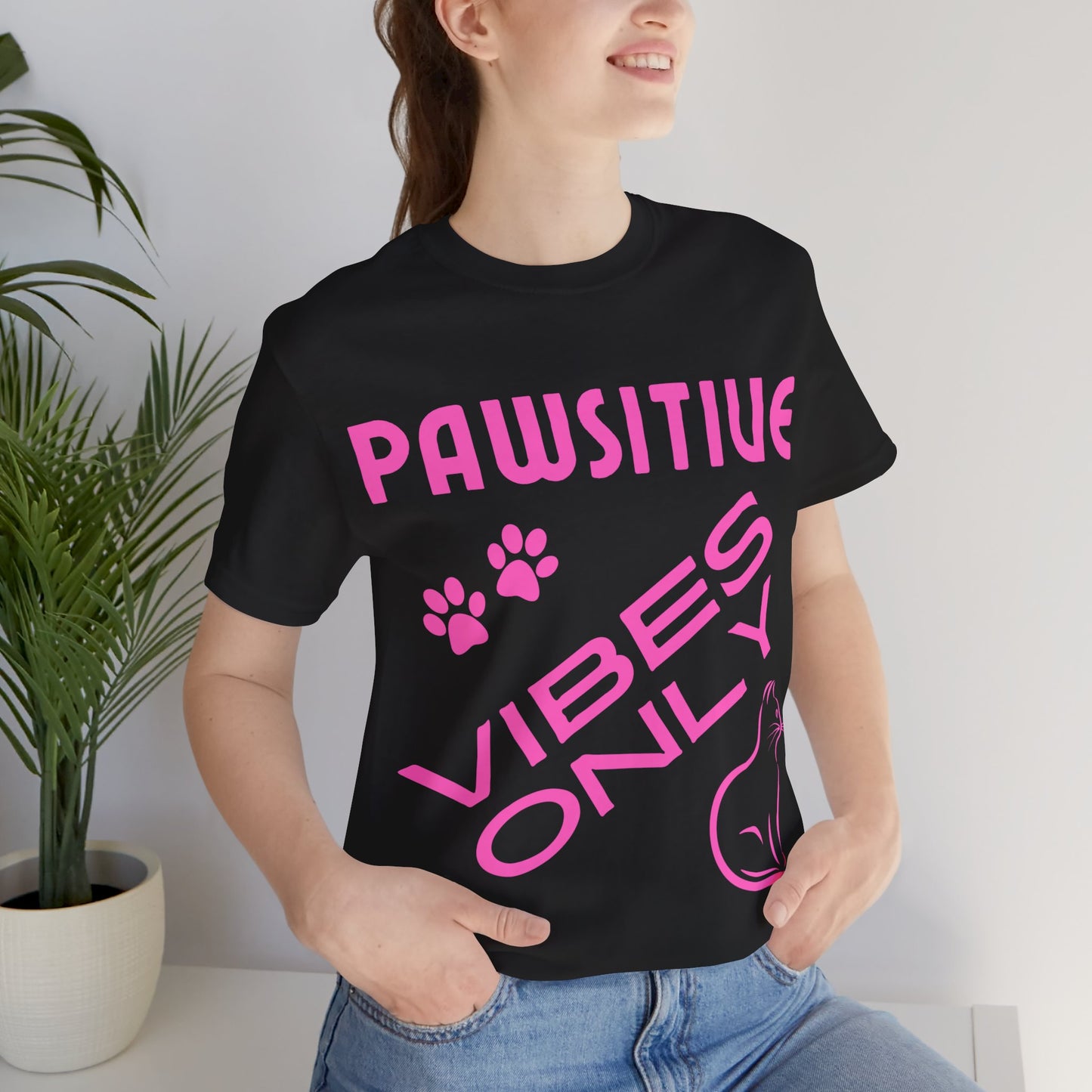 Unisex Crew Neck T-Shirt with Pawsitive Vibes Only Print - Soft Cotton & Quality Bella-Canvas Design