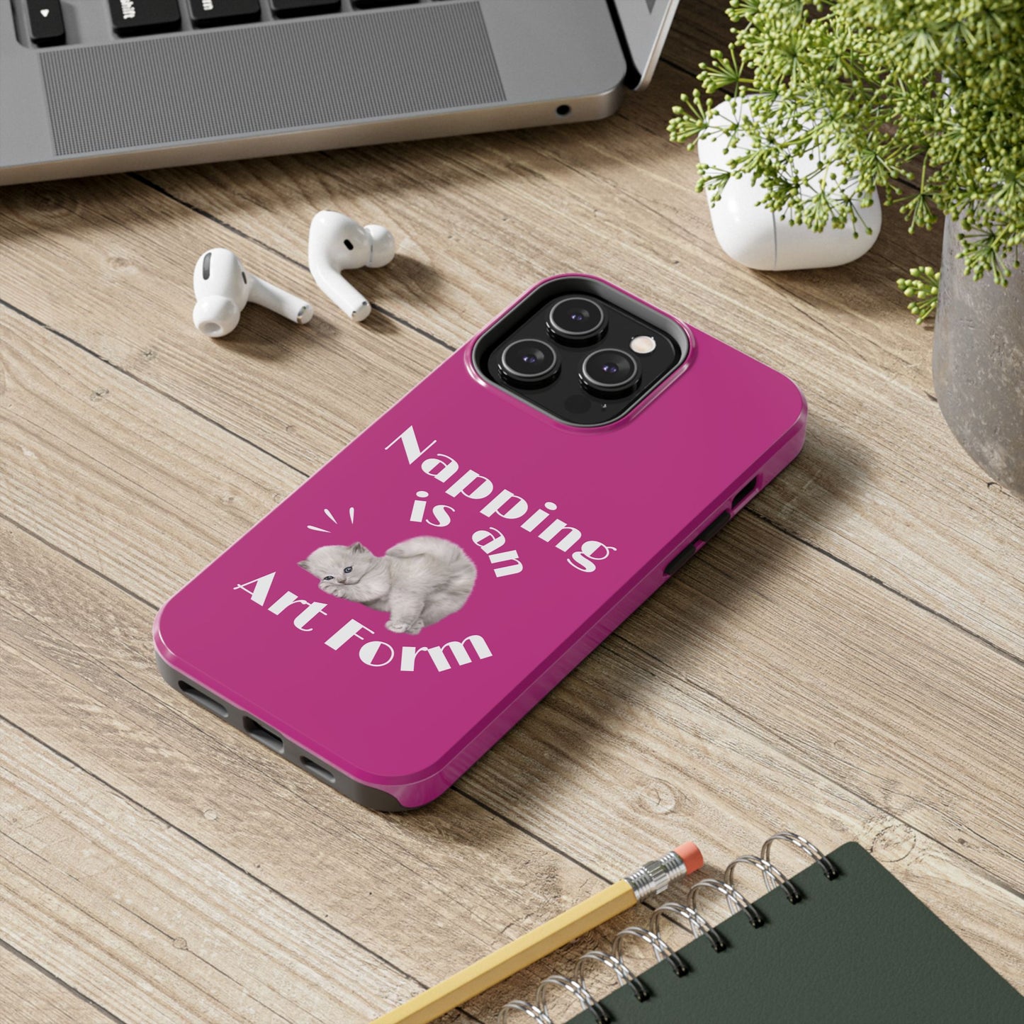 Napping Is An Art Form Printed Phone Case in Pink - Impact-Resistant with Wireless Charging Support