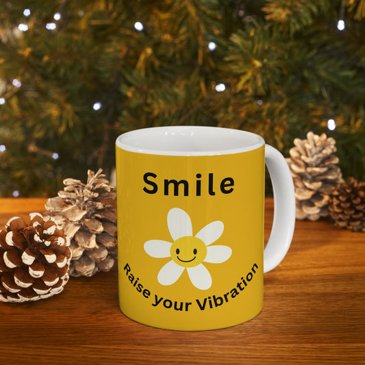 Smile Raise Your Vibration Coffee Mug in Yellow - Gloss Ceramic Mug