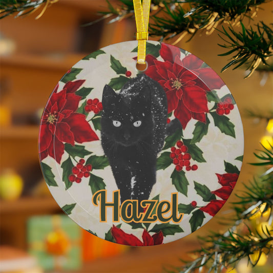 Personalised Black Cat Glass Christmas Ornaments