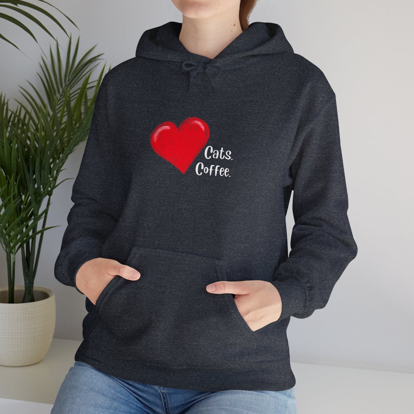 Unisex Heavy Blend™ Hooded Sweatshirt - Love Cats, Love Coffee print