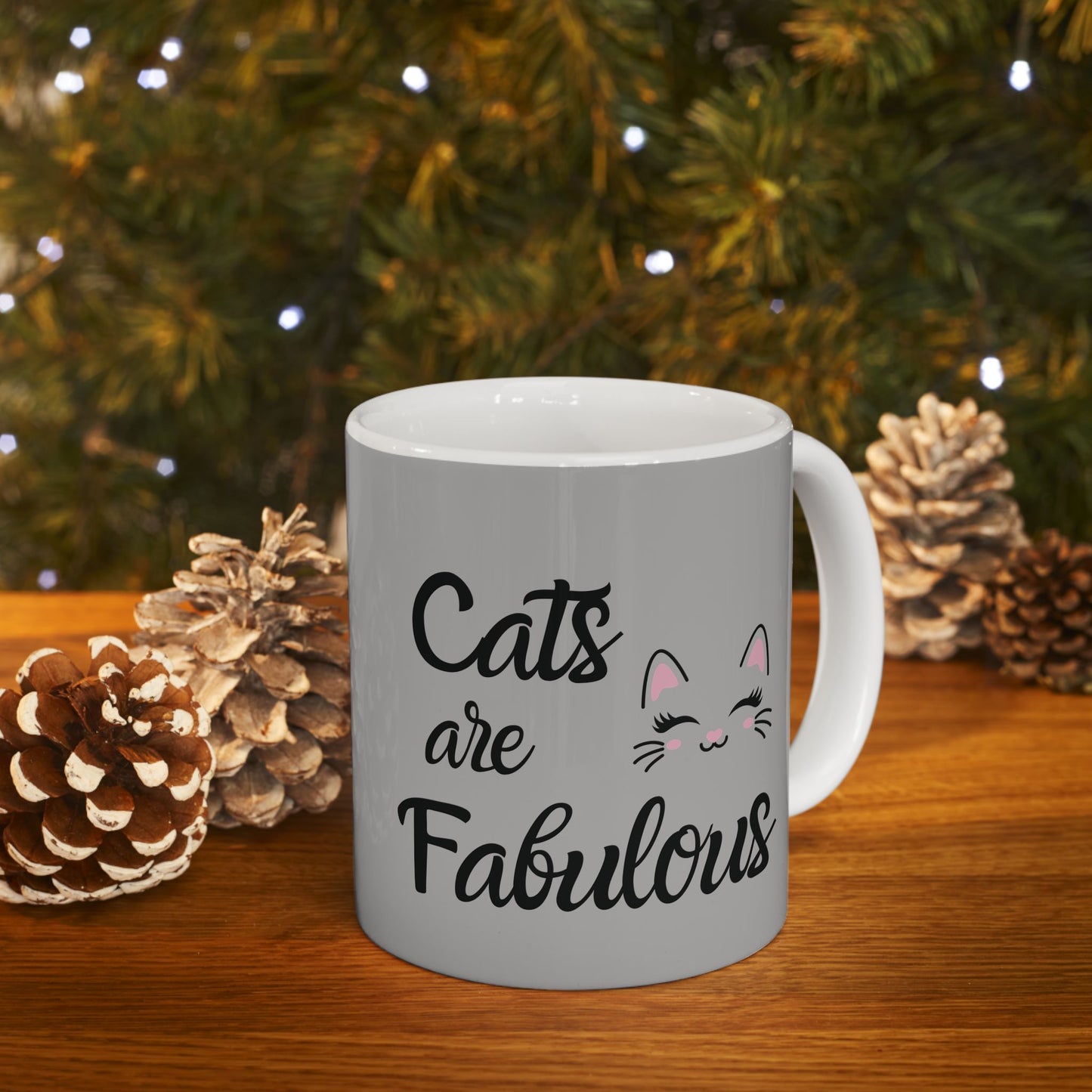 Cats are Fabulous Coffee Mug in Grey - Gloss Ceramic Mug