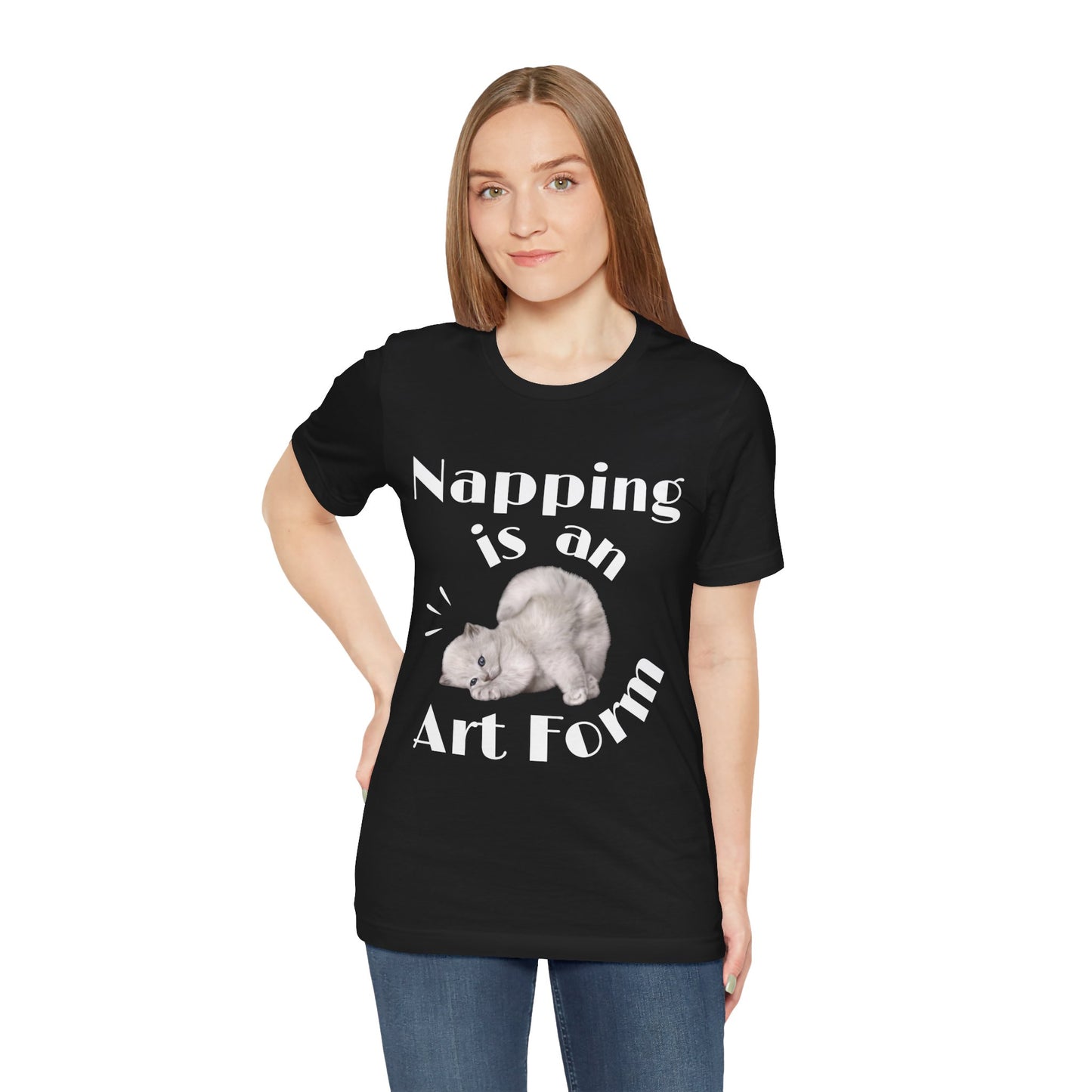 Unisex Crew Neck T-Shirt with Napping is An Art Form Cat Print - Express Delivery available