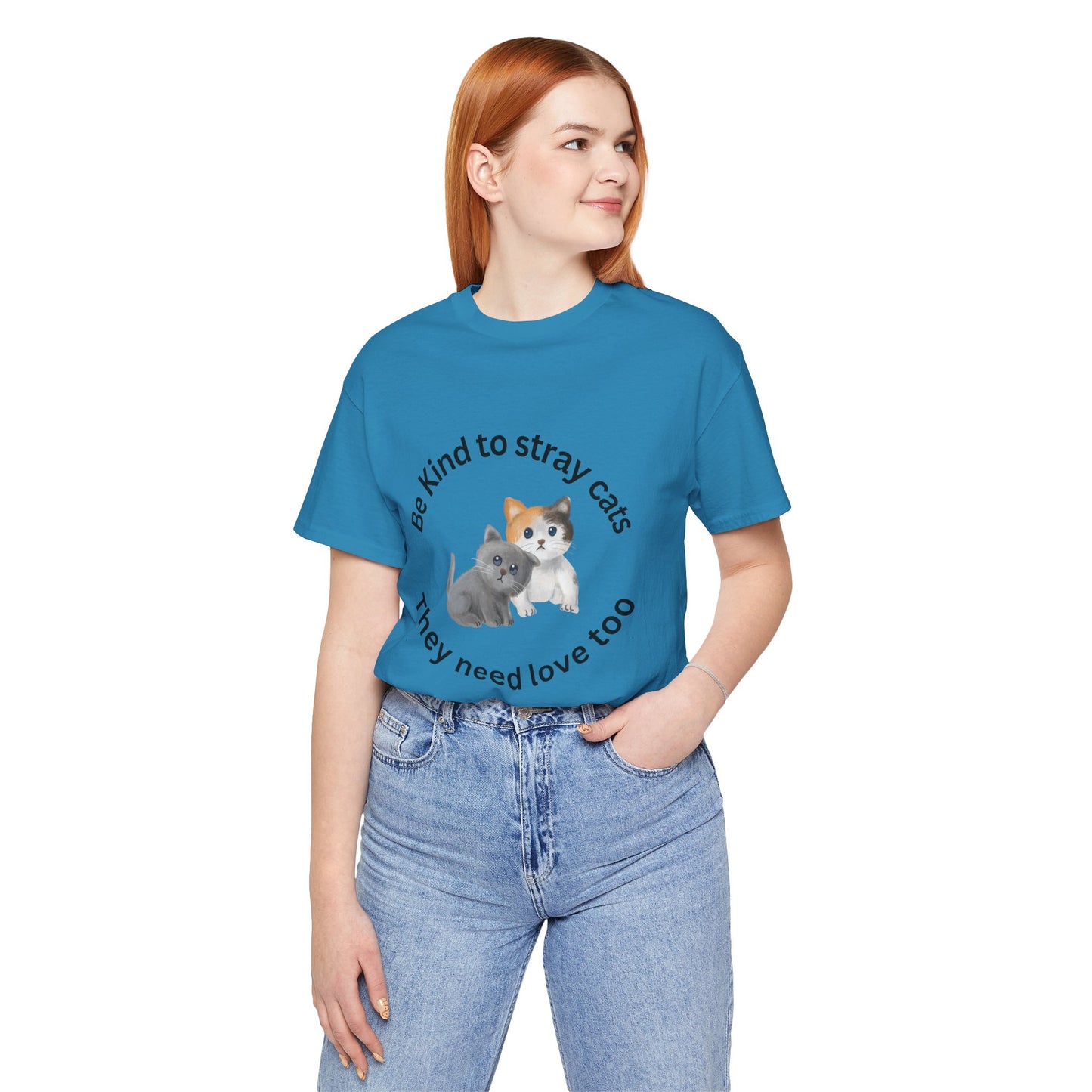 Unisex crew neck T-shirt with Be kind to stray cats print