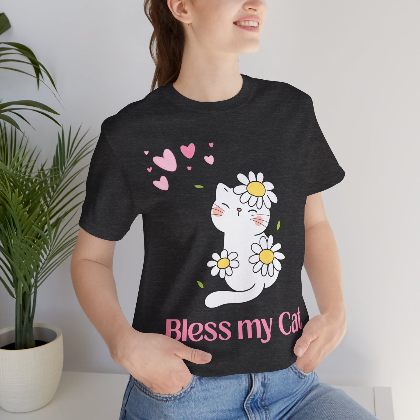 Unisex Crew Neck T-Shirt with Bless My Cat Print - Soft Cotton & Quality Bella-Canvas Design