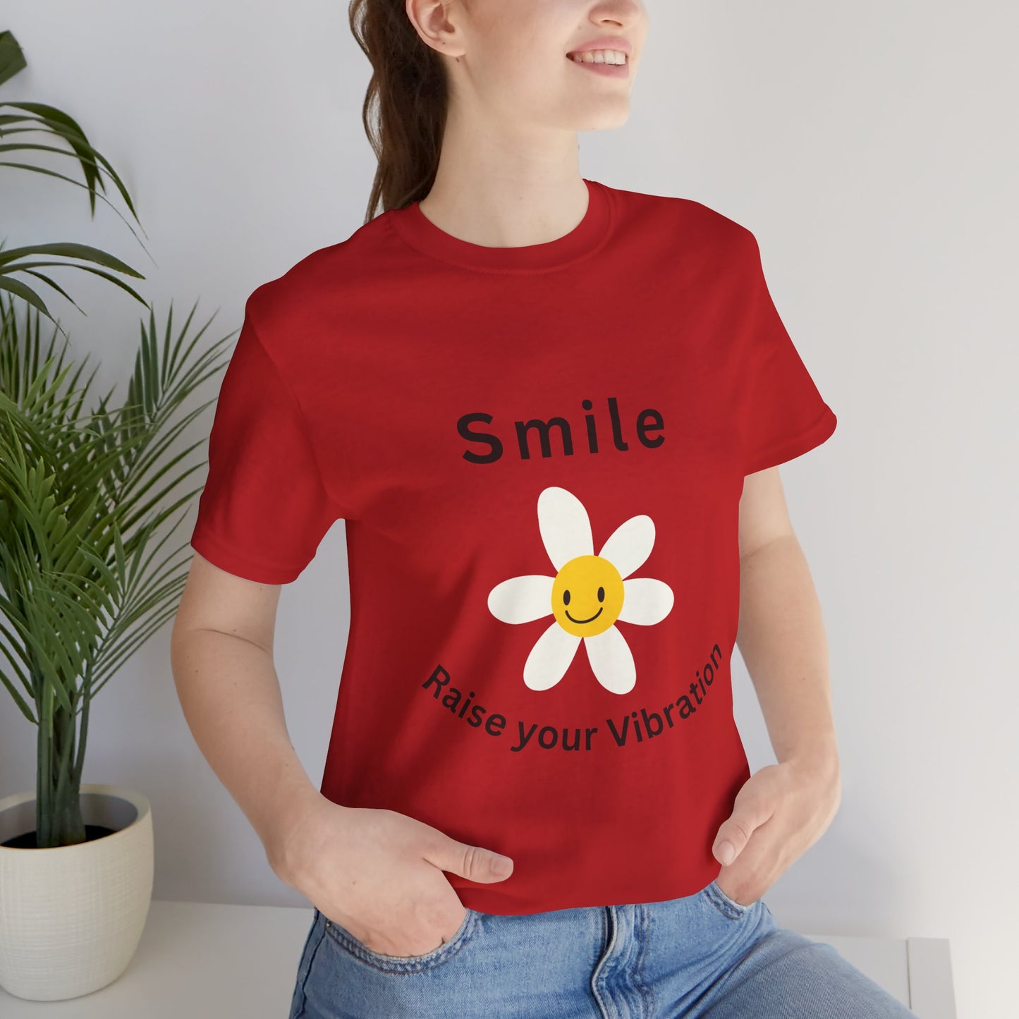 Unisex Crew Neck T-Shirt with Smile, Raise Your Vibration Print - Soft Cotton & Quality Bella-Canvas Design