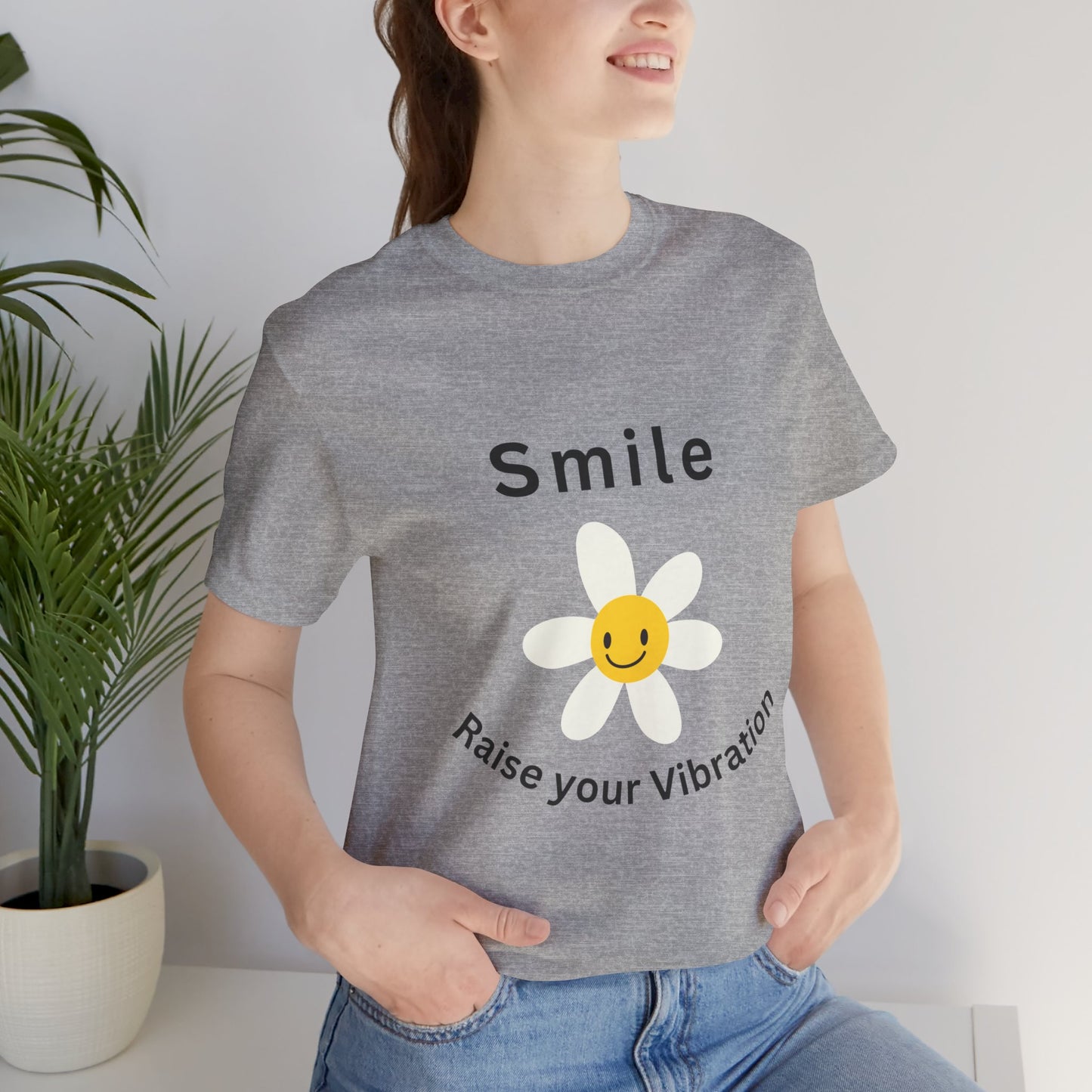 Unisex Crew Neck T-Shirt with Smile, Raise Your Vibration Print - Soft Cotton & Quality Bella-Canvas Design