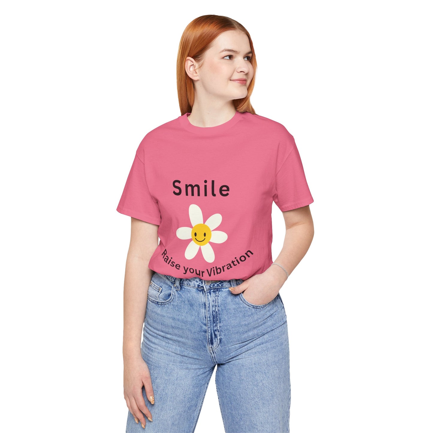 Unisex Crew Neck T-Shirt with Smile, Raise Your Vibration Print - Soft Cotton & Quality Bella-Canvas Design