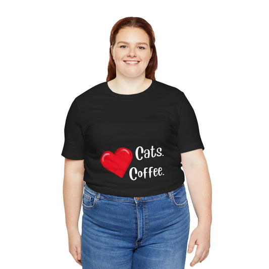 Unisex Crew Neck T-Shirt with Heart Cats Heart Coffee Print - Express Delivery available