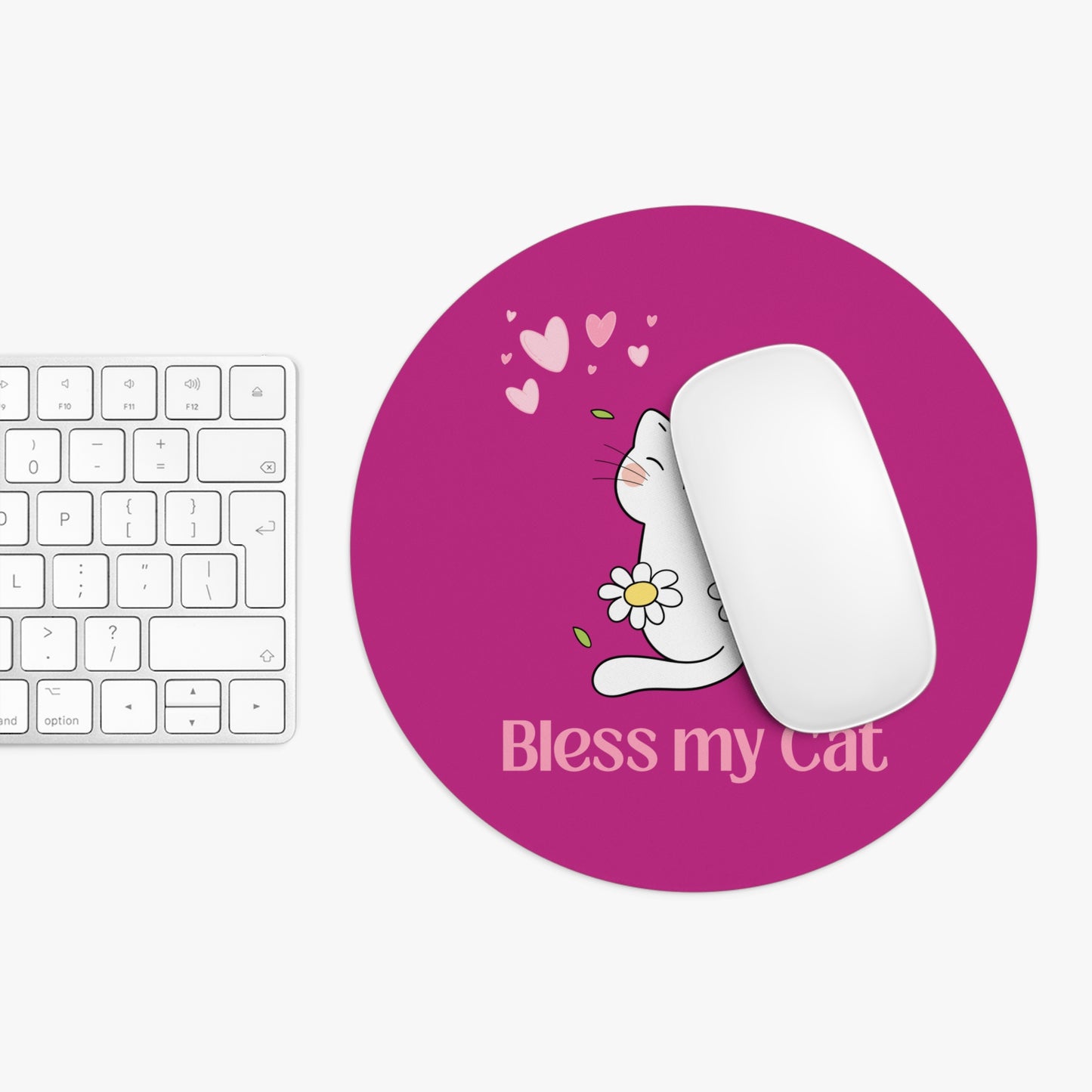 Pink Mouse Pad with Bless My Cat print