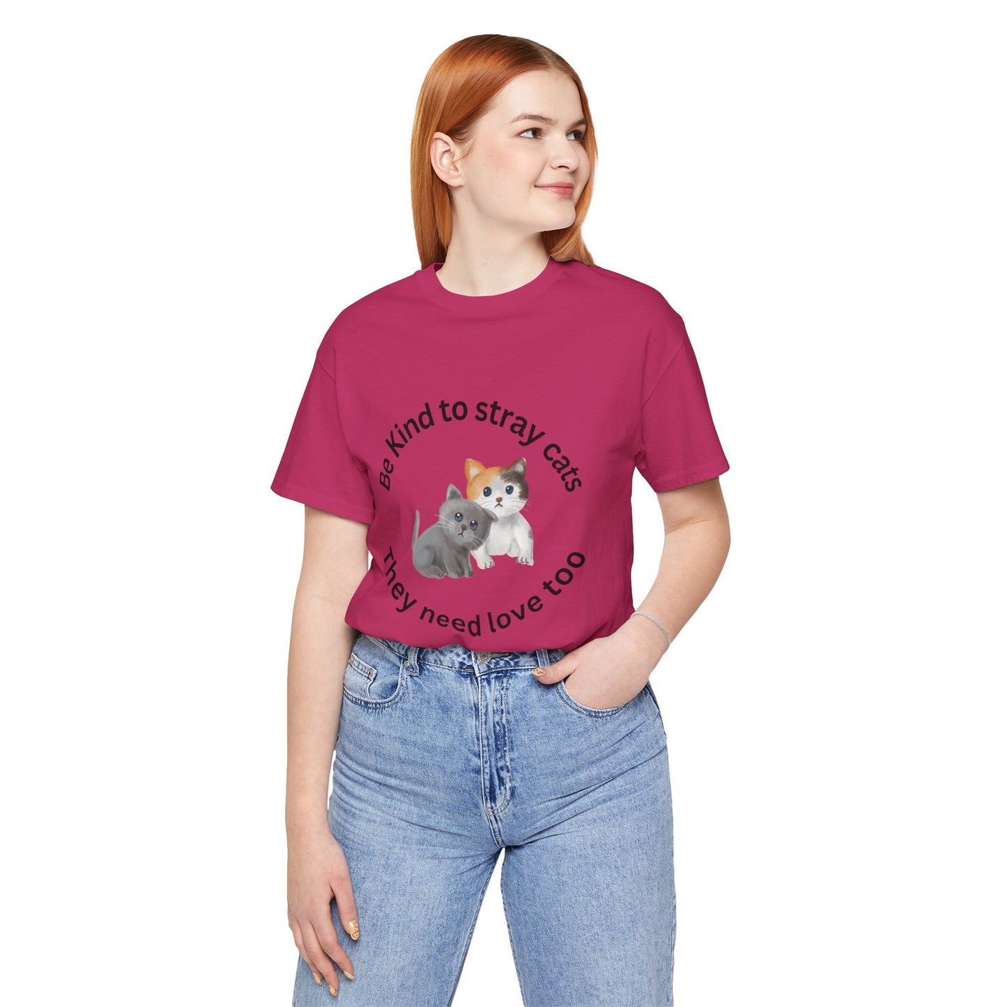 Unisex crew neck T-shirt with Be kind to stray cats print