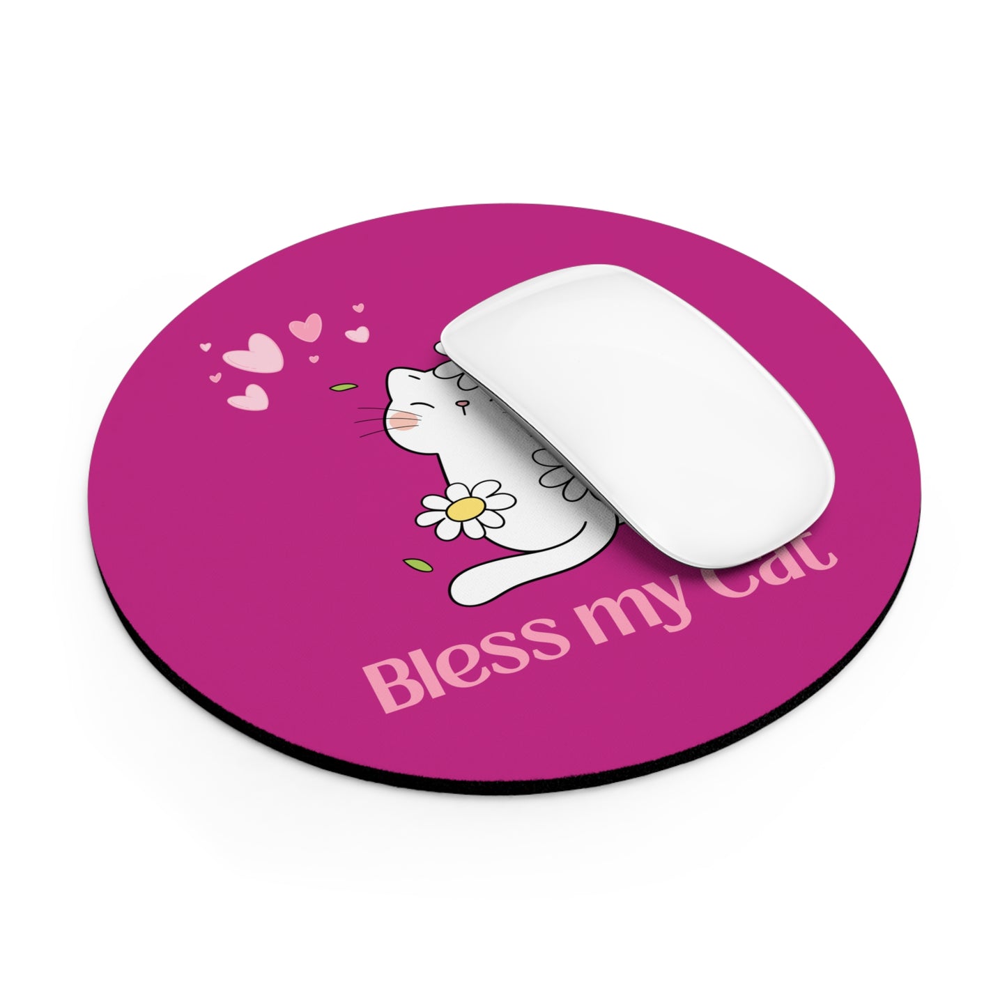 Pink Mouse Pad with Bless My Cat print