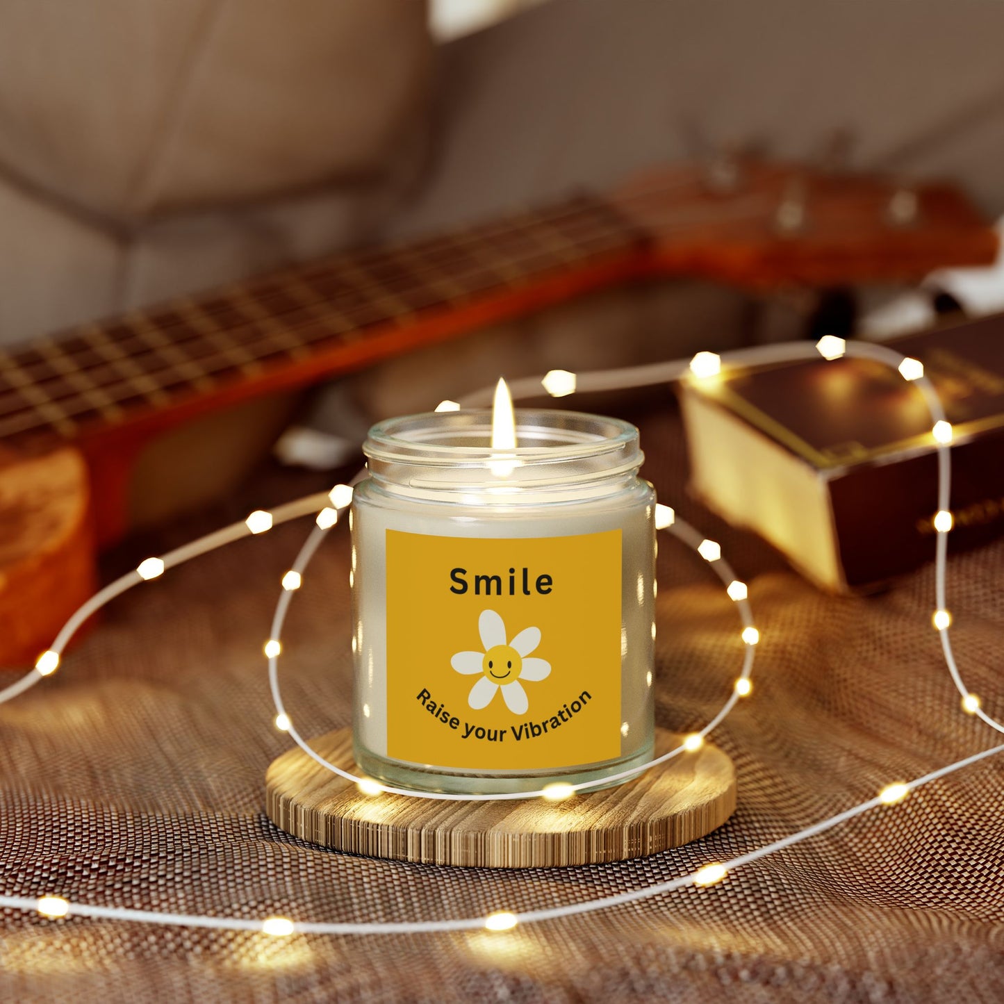 Yellow Smile Raise Your Vibration 4oz Scented Candles made of Coconut Apricot Wax