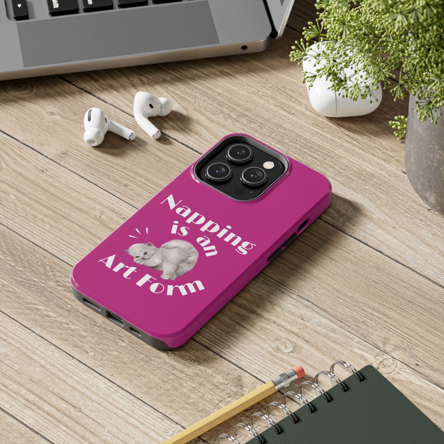 Napping Is An Art Form Printed Phone Case in Pink - Impact-Resistant with Wireless Charging Support