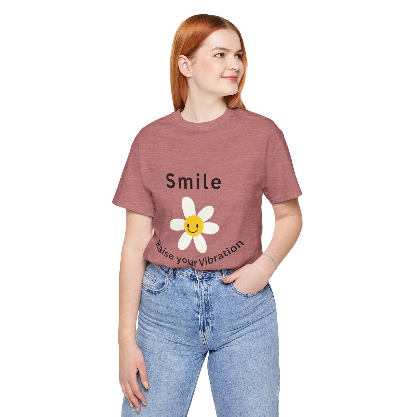 Unisex Crew Neck T-Shirt with Smile, Raise Your Vibration Print - Soft Cotton & Quality Bella-Canvas Design