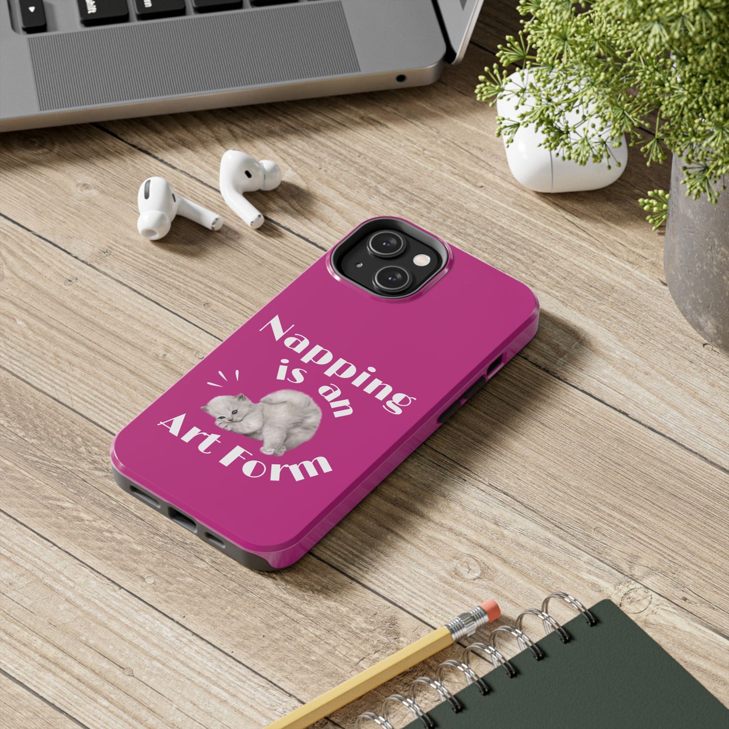 Napping Is An Art Form Printed Phone Case in Pink - Impact-Resistant with Wireless Charging Support