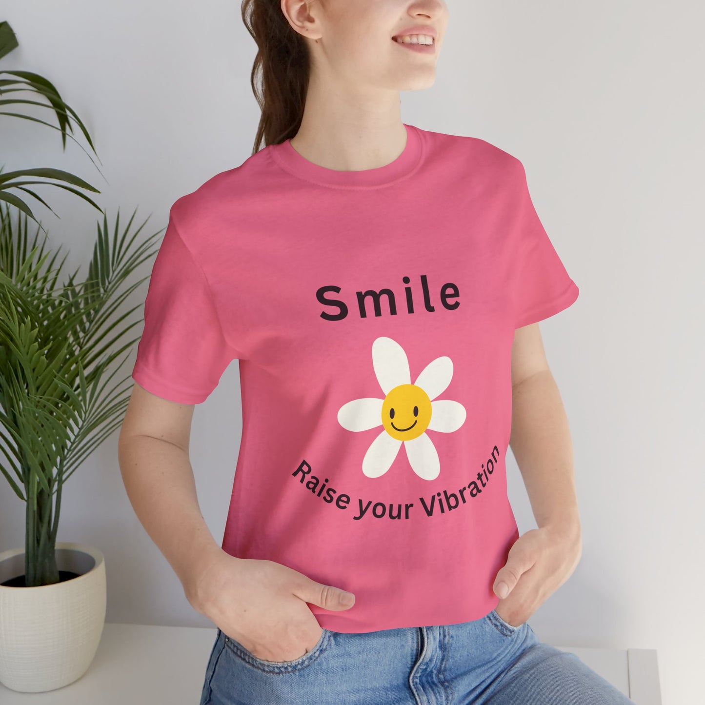 Unisex Crew Neck T-Shirt with Smile, Raise Your Vibration Print - Soft Cotton & Quality Bella-Canvas Design