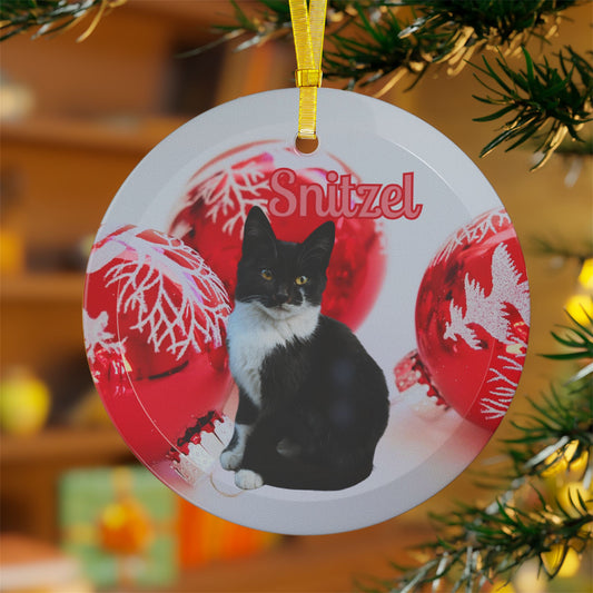 Personalised Black & White Kitten Glass Christmas Ornaments