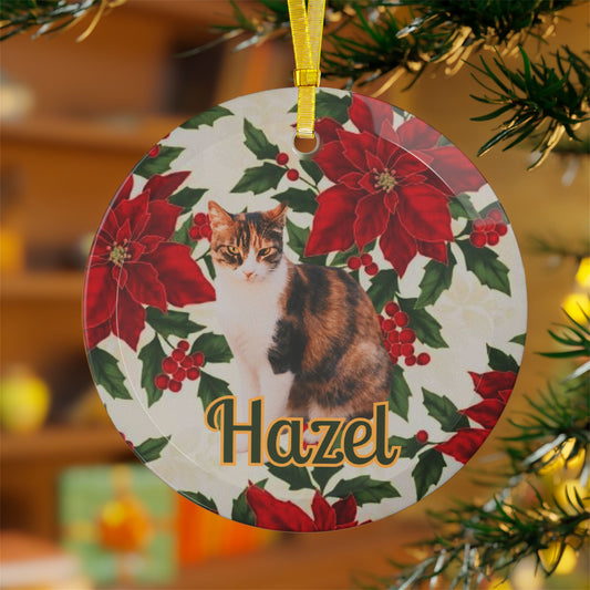 Personalised Calico Cat Glass Christmas Ornament