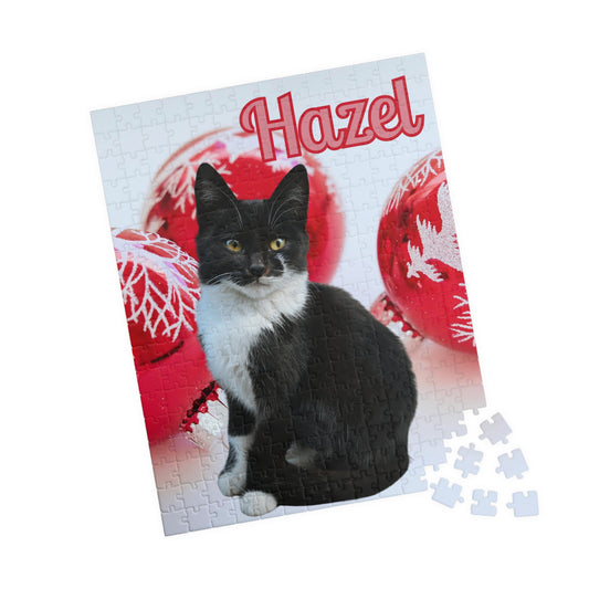 Personalised Christmas Puzzle – Custom Black and White Cat Puzzle (252, 520, 1014 Pieces)