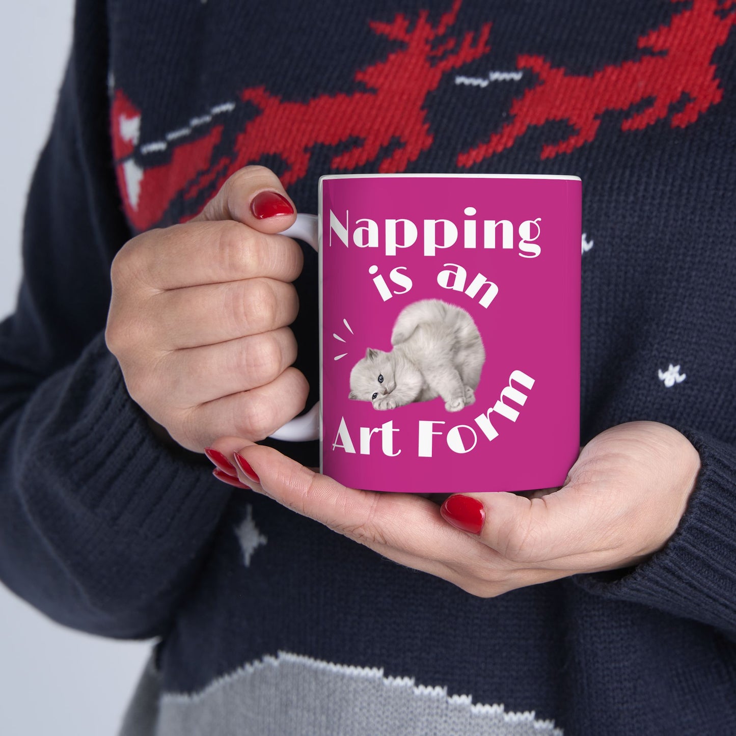 11oz Napping is an Art Form Coffee Mug in Pink - Stylish Glossy Ceramic Mug