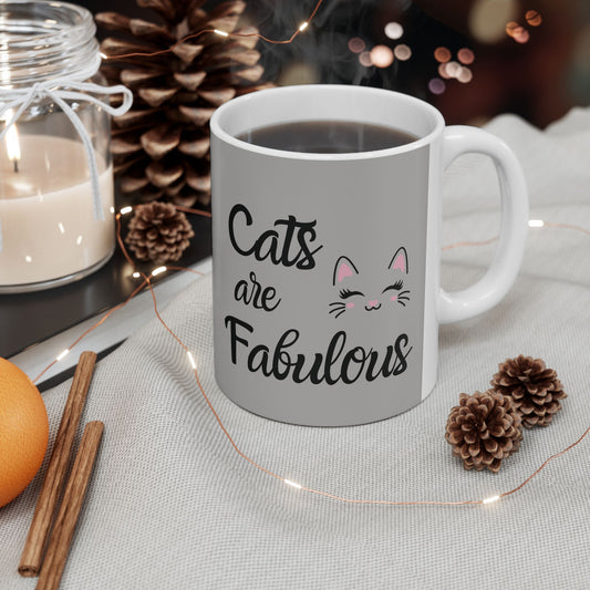 Cats are Fabulous Coffee Mug in Grey - Gloss Ceramic Mug