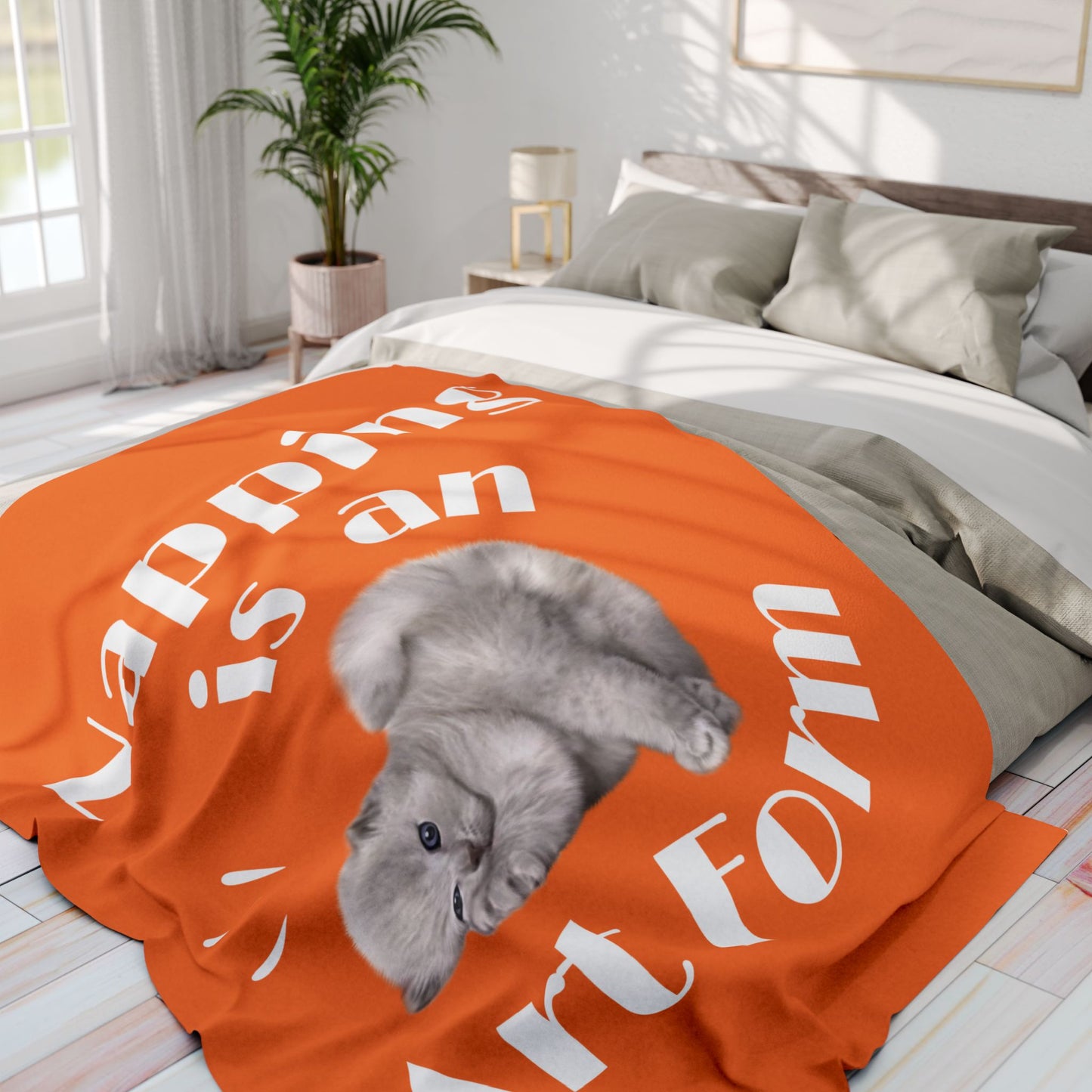 Orange Arctic Fleece Blanket - Napping is an Art Form print