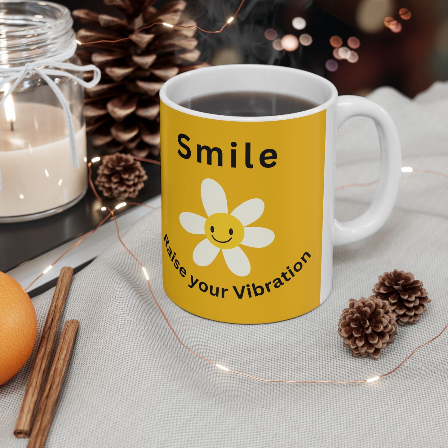 Smile Raise Your Vibration Coffee Mug in Yellow - Gloss Ceramic Mug