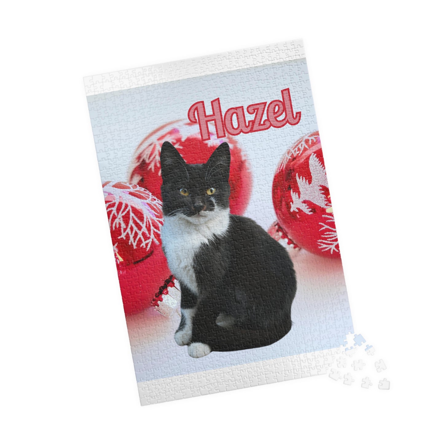 Personalised Christmas Puzzle – Custom Black and White Cat Puzzle (252, 520, 1014 Pieces)