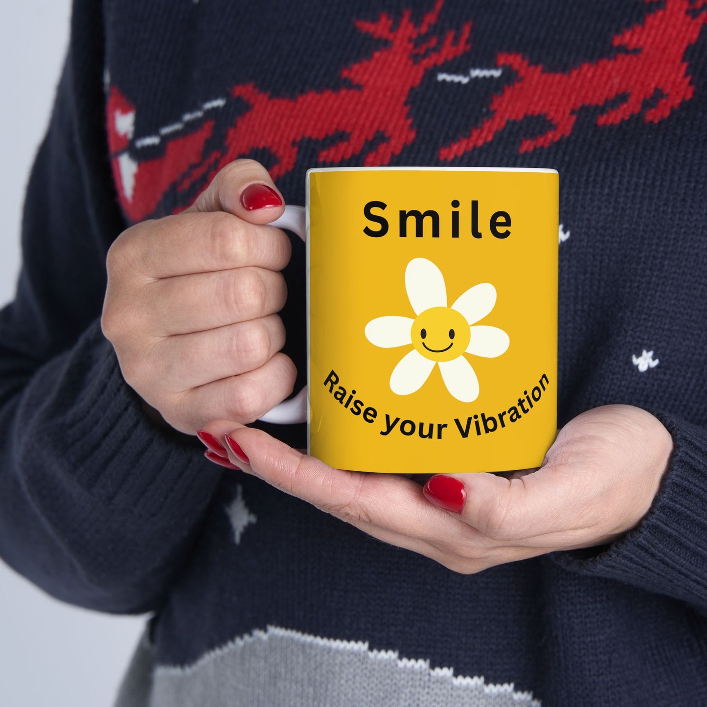 Smile Raise Your Vibration Coffee Mug in Yellow - Gloss Ceramic Mug