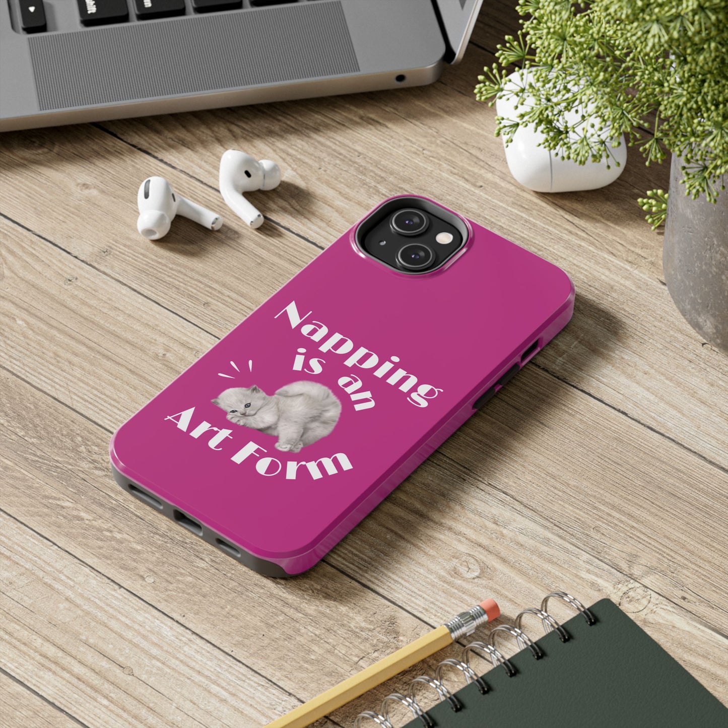 Napping Is An Art Form Printed Phone Case in Pink - Impact-Resistant with Wireless Charging Support