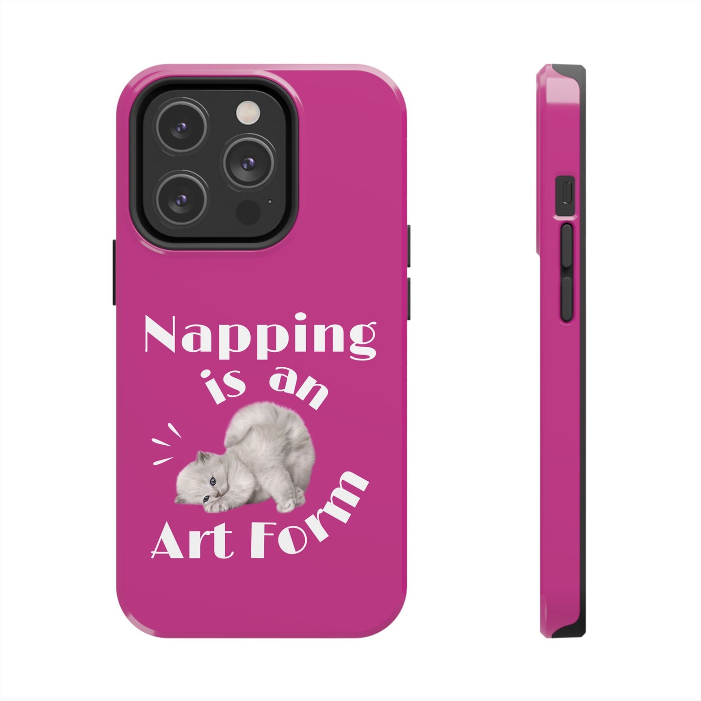 Napping Is An Art Form Printed Phone Case in Pink - Impact-Resistant with Wireless Charging Support