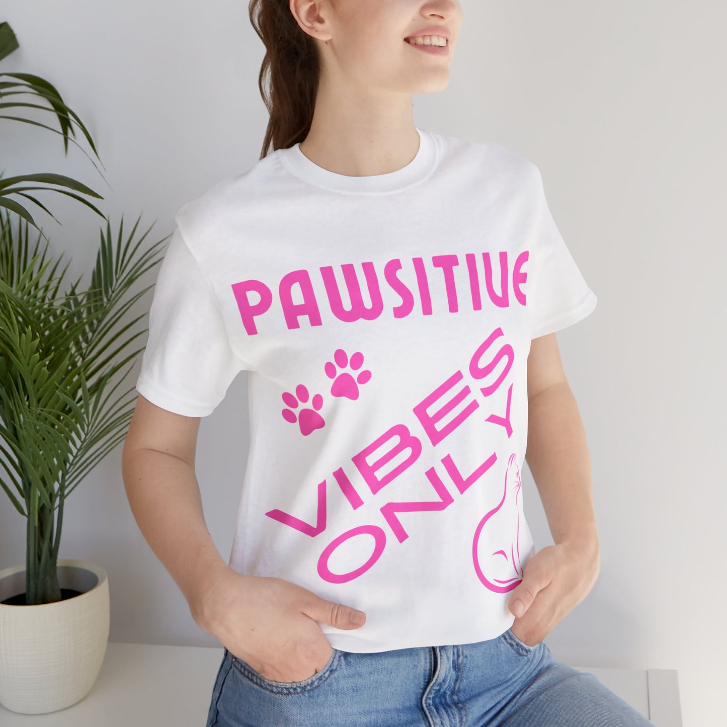 Unisex Crew Neck T-Shirt with Pawsitive Vibes Only Print - Soft Cotton & Quality Bella-Canvas Design