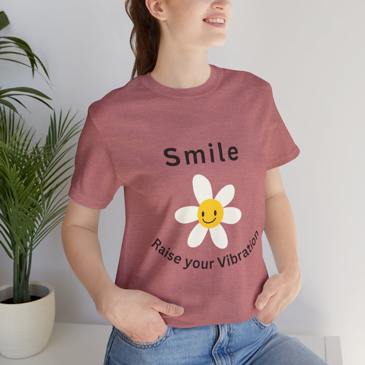 Unisex Crew Neck T-Shirt with Smile, Raise Your Vibration Print - Soft Cotton & Quality Bella-Canvas Design